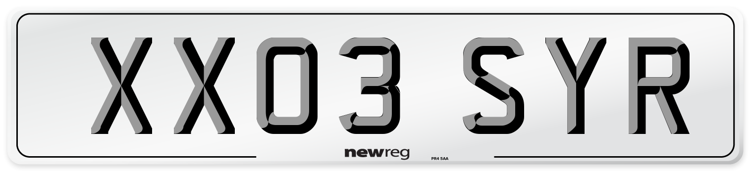 XX03 SYR Number Plate from New Reg